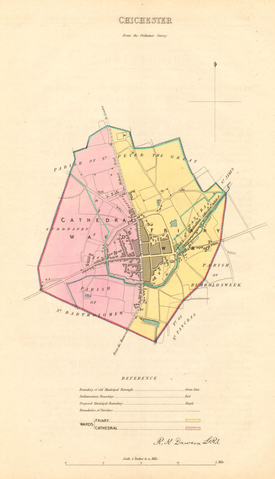 CHICHESTER borough/town/city plan. BOUNDARY COMMISSION. Sussex. DAWSON 1837 map